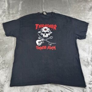 Vintage Thrasher Skate Rock Shirt Mens XL Black Grunge Y2K Distressed Skull Punk